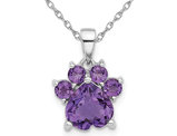 1.62 Carat (ctw) Amethyst Paw Charm Pendant Necklace in Sterling Silver with Chain